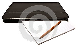 Leather folder notepad pencil