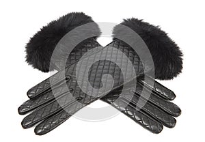 Leather gloves with fur isolated