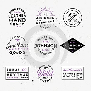 Leather goods vintage labels. Handcrafted leather goods badges