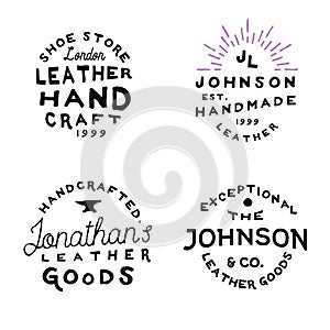 Leather goods workshop vintage logo, vector illustration