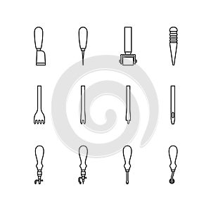 Leather hand craft tool icon set outline style