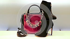 Leather handbag, shoes and accessories for women photo