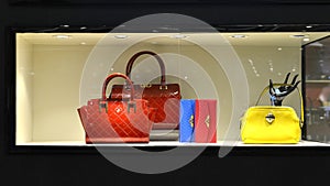 Leather handbag showcase, shop window