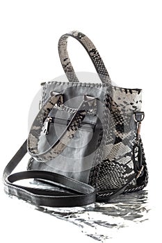 Leather handbag with strap