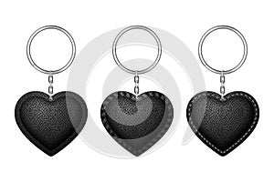 Leather heart shape keychain, holder trinket for key with metal ring.