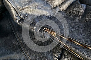 Leather jacket detail with zipper