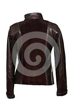 Leather jacket. Woman elegant brown leather jacket isolated on a