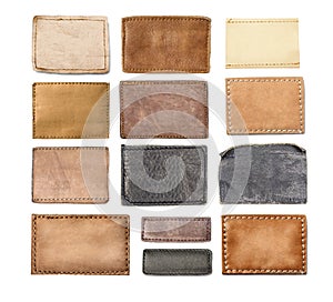 Leather jeans labels, leather tags.