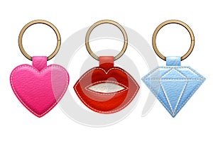 Leather key rings set. Key chains accessory design.