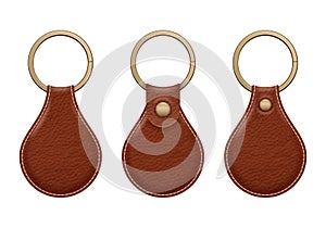 Leather key rings set. Key chains accessory design.