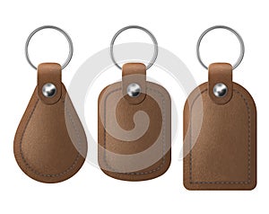 Leather keychains, brown keyring holders set.