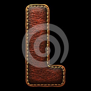 Leather letter L uppercase. 3D render font with skin texture on black background.