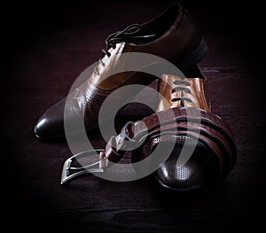 Leather men's dress shoes and belt