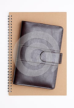 Leather notebook and spiral notebook