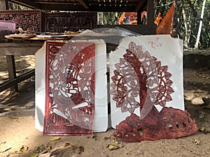 Leather painting handicrafts in Siem Reap, Cambodia