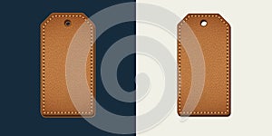 Leather rectangle empty label with stitching