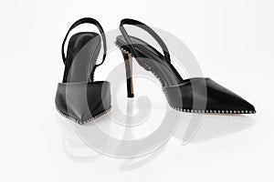 Leather rivetted stilettos with open hill