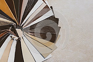 Leather samples close-up. Can be used as background. Industry background