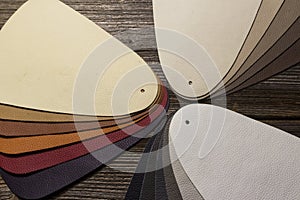 Leather samples on table