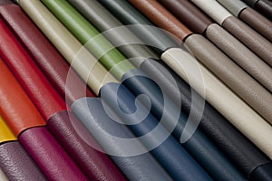 Leather samples in various colors