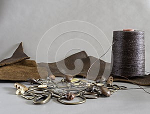 Leather sewing notions, leather thread and leather photo