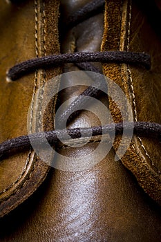 leather shoes lacing closeup