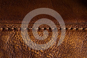 Leather skin bag texture background with sew and thread