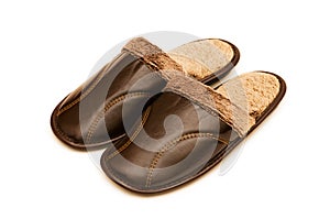 Leather slippers isolated