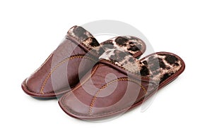 Leather slippers isolated