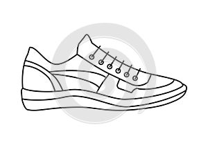 Leather sneaker, footwear with laces and decorative inserts line icon photo