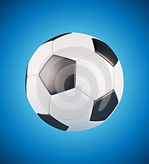 Leather soccer ball on blue fresh background