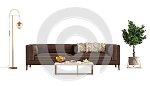 Leather sofa and coffee table on white