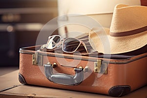 Leather suitcase with travel accessories