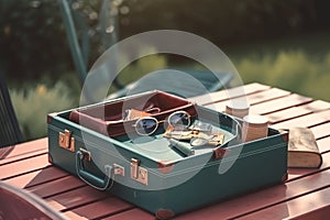 Leather suitcase with travel accessories