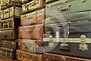 Leather suitcases stacked