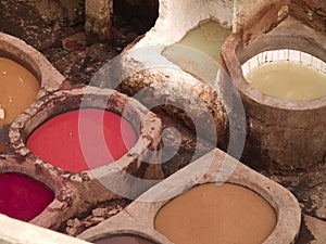 Leather tannery at fez, morocco photo