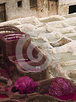 Leather tannery at fez, morocco photo