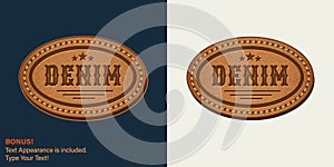 Leather textured oval label. Denim style