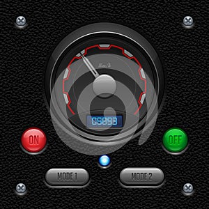 Leather UI Application Software Controls Set. Switch, Button, Lamp.