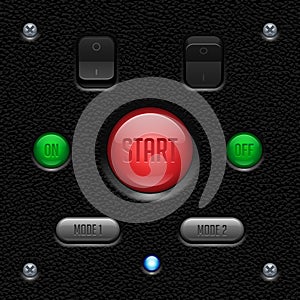 Leather UI Application Software Controls Set. Switch, Button, Lamp. Web Design Elements.