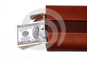 Leather wallet with dollars