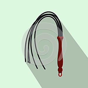 Leather whip icon, flat style