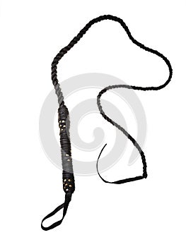 Leather whip on white background