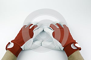 Leather work gloves on a white background