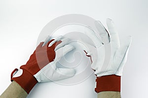Leather work gloves on a white background
