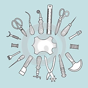 Leather working tools vector illustration