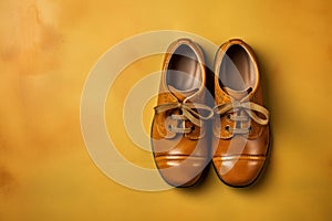 Leathered Brown pair shoes banner. Generate Ai