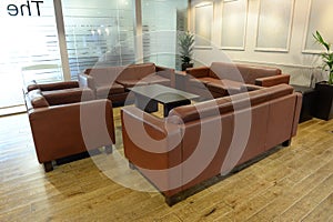 Leathers sofas and coffee table photo