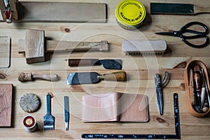 Leatherwork Tools on Wooden Table