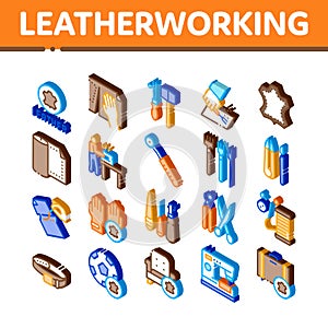 Leatherworking Job Isometric Icons Set Vector